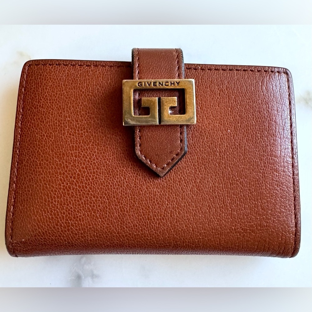GIVENCHY Vintage 4G Logo Compact Card Holder Wallet Brown/ Cognac - Picture 2 of 10